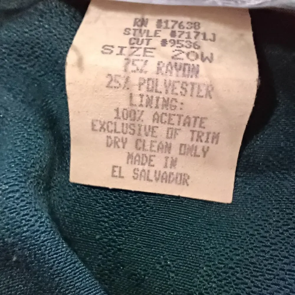 Lady Dorby Women's Vintage Formal Dress 3XL Teal Rayon Polyester Embroidered - Picture 6 of 6